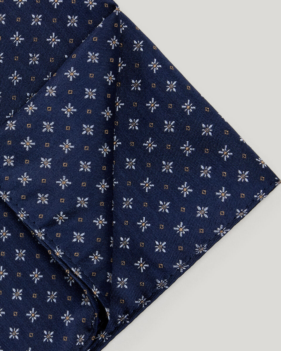 Geo Jacquard Silk Pocket Square, Navy, hi-res